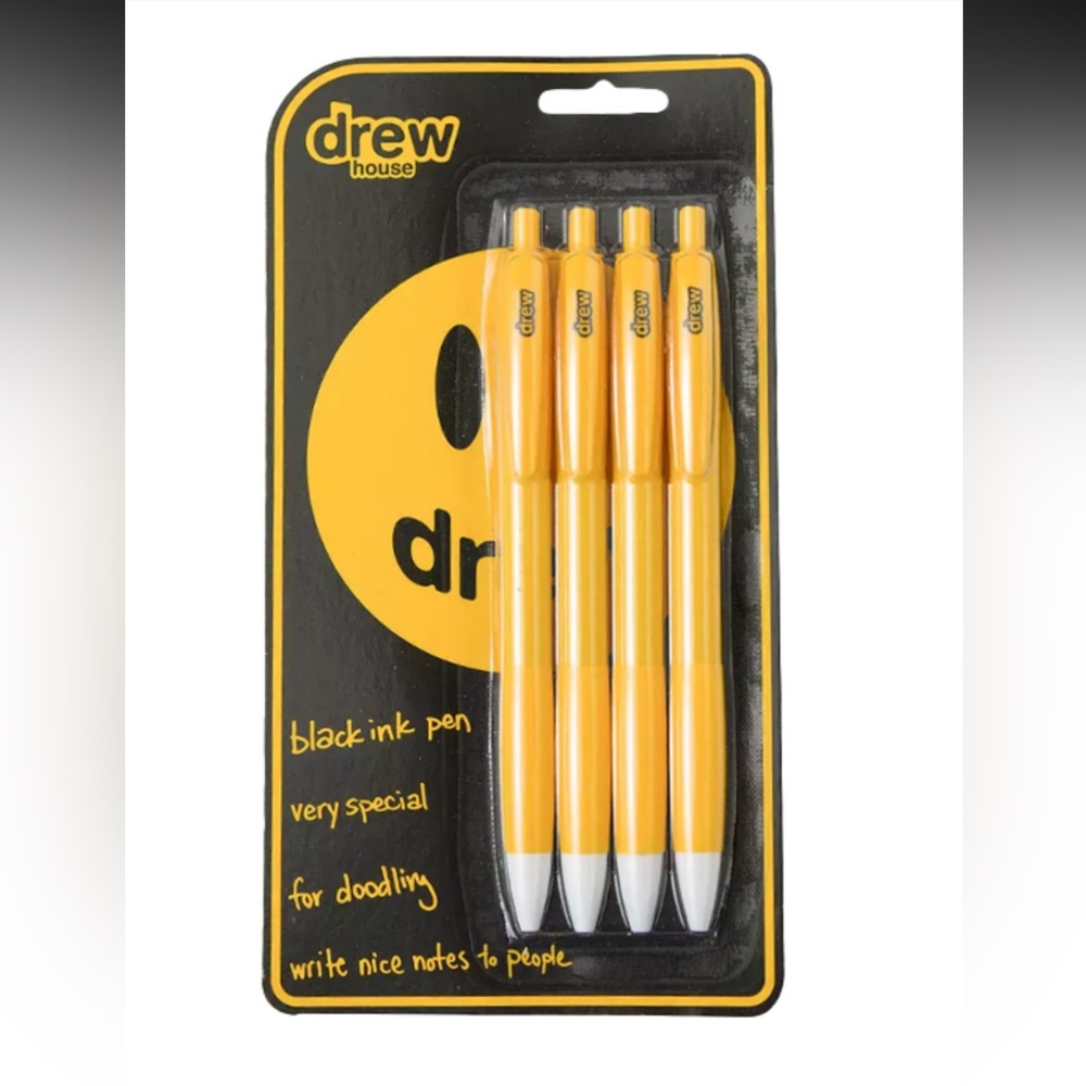 Drew House Logo Black Ink Pen Set Golden Yellow Set Of 4 NIP